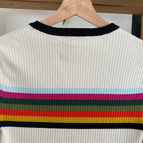 Tory Burch Cream Rainbow Striped Ribbed Top XS - Picture 9 of 14